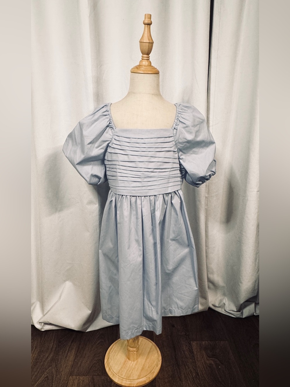 Copper Key Light Blue Puff Sleeve Pleated Bodice Dress
